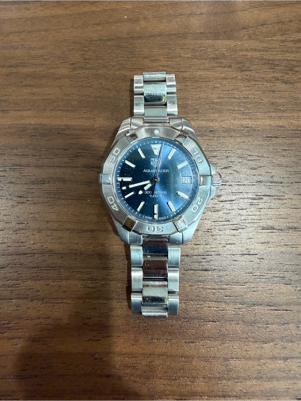 Tag Heuer Aquaracer Silver Stainless Steel Watch with Blue Dial